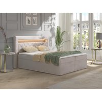 Deko-Komplett-Set mit Bett-Kopfteil mit LED-Beleuchtung + Bettgestell mit Bettkasten + Matratze + Topper - 160 x 200 cm - Samt - Beige - ORANA von YSMÉE von Vente-unique