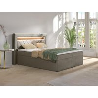Deko-Komplett-Set mit Bett-Kopfteil mit LED-Beleuchtung + Bettgestell mit Bettkasten + Matratze + Topper - 160 x 200 cm - Samt - Taupe - ORANA von YSMÉE von Vente-unique