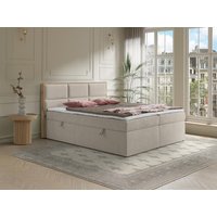Deko-Komplett-Set mit Kopfteil mit Holzrahmen + Bettgestell mit Bettkasten + Matratze + Topper - 180 x 200 cm - Stoff - Beige - SIAKI von YSMÉE Deko-Komplett-Set mit Kopfteil mit Holzrahmen + Bettgestell mit Bettkasten + Matratze + Topper - 180 x 200 cm - Stoff - Beige - SIAKI von YSMÉE von Vente-unique