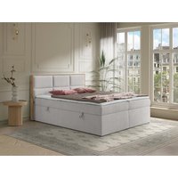 Deko-Komplett-Set mit Kopfteil mit Holzrahmen + Bettgestell mit Bettkasten + Matratze + Topper - 180 x 200 cm - Stoff - Hellgrau - SIAKI von YSMÉE von Vente-unique