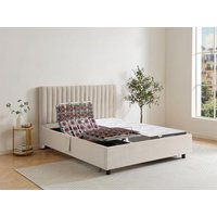 Dekoratives Bett mit elektrischer Relaxfunktion mit Tellern + 3-Zonen-Matratze aus 100 % Latex - 2 x 90 x 200 cm - Stoff - Beige - TIARI von YSMÉE Dekoratives Bett mit elektrischer Relaxfunktion mit Tellern + 3-Zonen-Matratze aus 100 % Latex - 2 x 90 x 200 cm - Stoff - Beige - TIARI von YSMÉE von Vente-unique