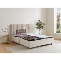 Dekoratives Bett mit elektrischer Relaxfunktion mit Tellern + Taschenfederkern- & Memory-Schaum-Matratze - 2 x 80 x 200 cm - Stoff - Beige - ANTALISA von DREAMEA von Vente-unique