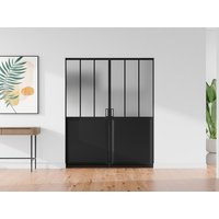 Doppel-Atelier-Schiebetür mit Galandage-System - Schwarz & Sicherheitsglas mattiert - 2 x 205 cm x 93 cm - ARTISTO II Doppel-Atelier-Schiebetür mit Galandage-System - Schwarz & Sicherheitsglas mattiert - 2 x 205 cm x 93 cm - ARTISTO II von Vente-unique