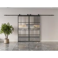 Doppel-Schiebetür mit Laufschienensystem - Aluminium & Sicherheitsglas mattiert - 2 x 205 x 93 cm - SINCA II von Vente-unique