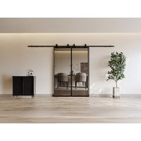 Doppel-Schiebetür mit Laufschienensystem - Aluminium & rauchfarbenes Sicherheitsglas - 2 x 205 cm x 83 cm - LINCI II Doppel-Schiebetür mit Laufschienensystem - Aluminium & rauchfarbenes Sicherheitsglas - 2 x 205 cm x 83 cm - LINCI II von Vente-unique