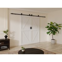 Doppel-Schiebetür mit Laufschienensystem - Holz & MDF - Weiß - 2 x 205 x 83 cm - NEFARA Doppel-Schiebetür mit Laufschienensystem - Holz & MDF - Weiß - 2 x 205 x 83 cm - NEFARA von Vente-unique