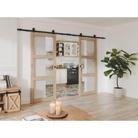 Doppel-Schiebetür mit Laufschienensystem mit 3 Fenstern - 2 x 205 x 83 cm - Holz - Sicherheitsglas - ACOSTA II von Vente-unique