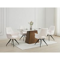 Drehstuhl mit Armlehnen 2er-Set - Cord & schwarzes Metall - Cremefarben - VASKIA von Vente-unique
