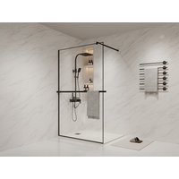 Duschwand für begehbare Duschen mit Handtuchhalter & Ablage - 120 x 200 cm - Schwarz matt - BONPERO von Vente-unique