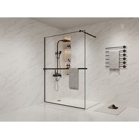 Duschwand für begehbare Duschen mit Handtuchhalter & Ablage - 140 x 200 cm - Schwarz matt - BONPERO von Vente-unique