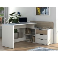Eckschreibtisch mit 3 Schubladen & 2 Ablagen - MDF - Weiß & Eichefarben - DECLAN II von Vente-unique