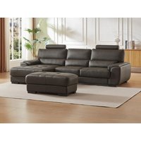 Ecksofa Leder & Sitzhocker - Ecke Links - Braun - METROPOLITAN II von Vente-unique