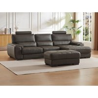 Ecksofa Leder & Sitzhocker - Ecke Rechts - Braun - METROPOLITAN II von Vente-unique