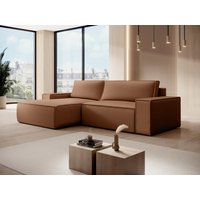 Ecksofa mit Schlaffunktion - Ecke links - Stoff - Leder-Optik - Braun - AMELIA von Vente-unique