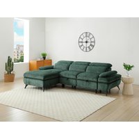 Ecksofa mit Schlaffunktion mit Bettkasten - Ecke links - Strukturstoff - Grün - MORAVA von Vente-unique
