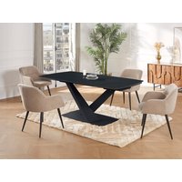 Esstisch ausziehbar - 6 bis 10 Personen - Sicherheitsglas, Keramik & Metall - Marmor-Optik Schwarz - MALATA von Maison Céphy von Vente-unique