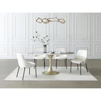 Esstisch für 8 Personen - Keramik & goldfarbenes Metall - Marmor-Optik Weiß & Grau - ELVA von Maison Céphy von Vente-unique