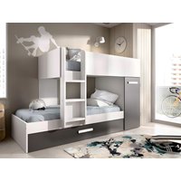 Etagenbett Ausziehbett mit Stauraum + Matratzen - 3x 90 x 190 cm - Weiß & Anthrazit - ANTHONY Etagenbett Ausziehbett mit Stauraum + Matratzen - 3x 90 x 190 cm - Weiß & Anthrazit - ANTHONY von Vente-unique