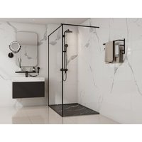 Extraflache Aufsatz- oder zuschneidbare Einbauduschtasse mit Siphon - Kunstharz SMC - Schwarz marmoriert - 140 x 90 cm - LYROSA von Vente-unique