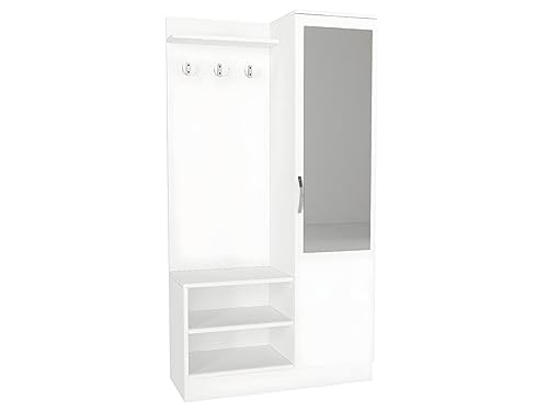 Garderobenschrank mit 1 Tür, 2 Ablagen & 1 Spiegel - Weiß - WINONA von Vente-unique