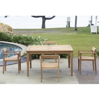 Garten-Essgruppe: 1 quadratischer Tisch + 4 Sessel - Teakholz - Holzfarben hell - ALLENDE von MYLIA von Vente-unique