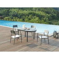 Garten-Essgruppe: Tisch ausziehbar 170/240 cm + 4 stapelbare Sessel - Aluminium - Anthrazit - LOTTYS von MYLIA von Vente-unique
