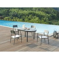 Garten-Essgruppe: Tisch ausziehbar 170/240 cm + 4 stapelbare Sessel - Aluminium - Anthrazit - LOTTYS von MYLIA Garten-Essgruppe: Tisch ausziehbar 170/240 cm + 4 stapelbare Sessel - Aluminium - Anthrazit - LOTTYS von MYLIA von Vente-unique