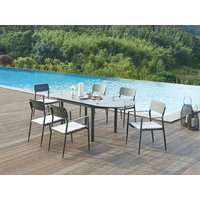 Garten-Essgruppe: Tisch ausziehbar 170/240 cm + 6 stapelbare Sessel - Aluminium - Anthrazit - LOTTYS von MYLIA Garten-Essgruppe: Tisch ausziehbar 170/240 cm + 6 stapelbare Sessel - Aluminium - Anthrazit - LOTTYS von MYLIA von Vente-unique