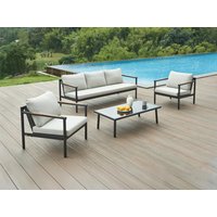 Garten-Sitzgruppe: 1 Sofa 3-Sitzer, 2 Sessel & 1 Tisch - Aluminium - Schwarz & beigefarbene Kissen - LAKIT von MYLIA von Vente-unique