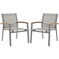 Gartensessel 2er Set - stapelbar - Aluminium & Textilene - Taupe & Armlehnen Akazie - TAIPIVAI von MYLIA von Vente-unique