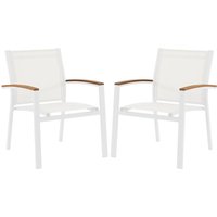 Gartensessel 2er Set - stapelbar - Aluminium & Textilene - Weiß & Armlehnen Akazie - TAIPIVAI von MYLIA von Vente-unique