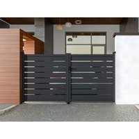 Gartentor Flügeltor Doppeltor - 305 x 166 cm - durchbrochen - Aluminium - Anthrazit - PRIMO von Vente-unique