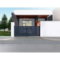 Gartentor Flügeltor Doppeltor mit Torantrieb - 397 x 166 cm - durchbrochen - Aluminium - Anthrazit - PRIMO Gartentor Flügeltor Doppeltor mit Torantrieb - 397 x 166 cm - durchbrochen - Aluminium - Anthrazit - PRIMO von Vente-unique