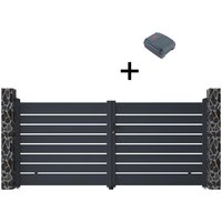 Gartentor Flügeltor Doppeltor mit Torantrieb - durchbrochen - Aluminium - 355 x 166 cm - Anthrazit - PRIMO von Vente-unique