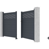 Gartentor Flügeltor mit Torantrieb - 355 x 181 cm - Aluminium - Halbvoll mit Muster - Anthrazit - BAZIO Gartentor Flügeltor mit Torantrieb - 355 x 181 cm - Aluminium - Halbvoll mit Muster - Anthrazit - BAZIO von Vente-unique