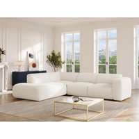 Großes Ecksofa mit Recamiere mit Rückenlehne - Ecke links - Bouclé-Stoff - Weiß - POGNI von Maison Céphy von Vente-unique