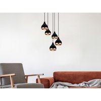 Hängeleuchte höhenverstellbar - Metall - 5 Schirme - 43 x 45/135 cm - Schwarz & Kupferfarben - YILDO von Vente-unique