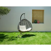 Hängesessel 2-Sitzer Polyrattan - Anthrazit mit weißem Kissen - VAHINA von MYLIA von Vente-unique