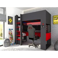 Hochbett mit Gaming-Schreibtisch & Stauraum + LEDs + Matratze - 90 x 200 cm - Anthrazit & Rot - NOAH Hochbett mit Gaming-Schreibtisch & Stauraum + LEDs + Matratze - 90 x 200 cm - Anthrazit & Rot - NOAH von Vente-unique