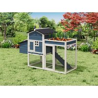 Hühnerstall aus Holz mit Freilaufgehege & Garten - für 4 Hühner - 168 x 64 x 109 cm - Blau & Weiß - CAMPORA von Vente-unique