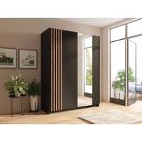 Kleiderschrank mit 2 Schiebetüren - Mit Spiegel - 200 cm - Schwarz & Holzfarben - CALELA Kleiderschrank mit 2 Schiebetüren - Mit Spiegel - 200 cm - Schwarz & Holzfarben - CALELA von Vente-unique