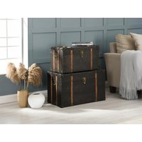 Koffer zur Aufbewahrung 2er-Set - Holz und MDF - Bezug aus Kunstleder - 64 x 39 x 34 cm et 54 x 30 x 30 cm - Dunkelbraun - MAHALIA von Vente-unique