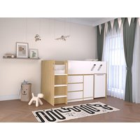 Kombi-Bett 90 x 190 cm - Mit Schreibtisch & Stauraum - Holzfarben & Weiß - SAGITI von Vente-unique