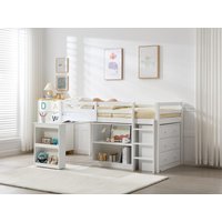 Kombibett mit Stauraum & ausziehbarem Schreibtisch + Matratze - 90 x 190 cm - Kiefer & MDF - Weiß - ABRENO von Vente-unique