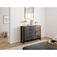 Kommode LAONILE - 1 Tür & 4 Schubladen - Nussbaum & Anthrazit Kommode LAONILE - 1 Tür & 4 Schubladen - Nussbaum & Anthrazit von Vente-unique