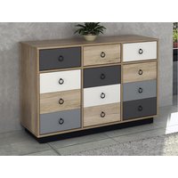 Kommode mit 3 Türen & 3 Schubladen - Eichefarben, Grau & Weiß - KRYPTON von Vente-unique