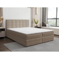 Komplett-Set mit gestepptem Deko-Kopfteil + Lattenrost mit Bettkasten+ Matratze + Topper - 180 x 200 cm - Stoff - Taupe - KIDA von YSMÉE von Vente-unique