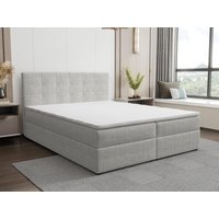 Komplett-Set mit gestepptem Deko-Kopfteil + Lattenrost mit Bettkasten + Matratze + Topper - 180 x 200 cm - Stoff - Hellgrau - KIDA von YSMÉE Komplett-Set mit gestepptem Deko-Kopfteil + Lattenrost mit Bettkasten + Matratze + Topper - 180 x 200 cm - Stoff - Hellgrau - KIDA von YSMÉE von Vente-unique