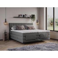Komplettes Boxspring-Set - Kopfteil mit vertikalen Nähten + elektrischer Relax-Lattenrost + Matratze + Topper - 2 x 90 x 200 cm - Velours - Anthrazit - DONISI von PALACIO Komplettes Boxspring-Set - Kopfteil mit vertikalen Nähten + elektrischer Relax-Lattenrost + Matratze + Topper - 2 x 90 x 200 cm - Velours - Anthrazit - DONISI von PALACIO von Vente-unique