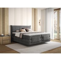 Komplettes Boxspring-Set mit Kopfteil + elektrisch verstellbare Lattenroste + Matratze + Topper - 2 x 80 x 200 cm - Stoff - Anthrazit - ZANORO von PALACIO von Vente-unique